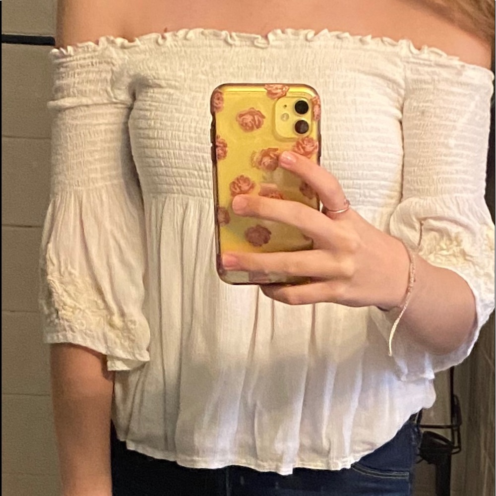 Off the Shoulder smocked shirt